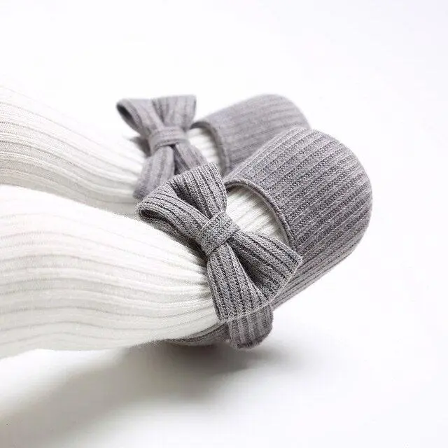 Gray Solid Bow Baby Shoes
