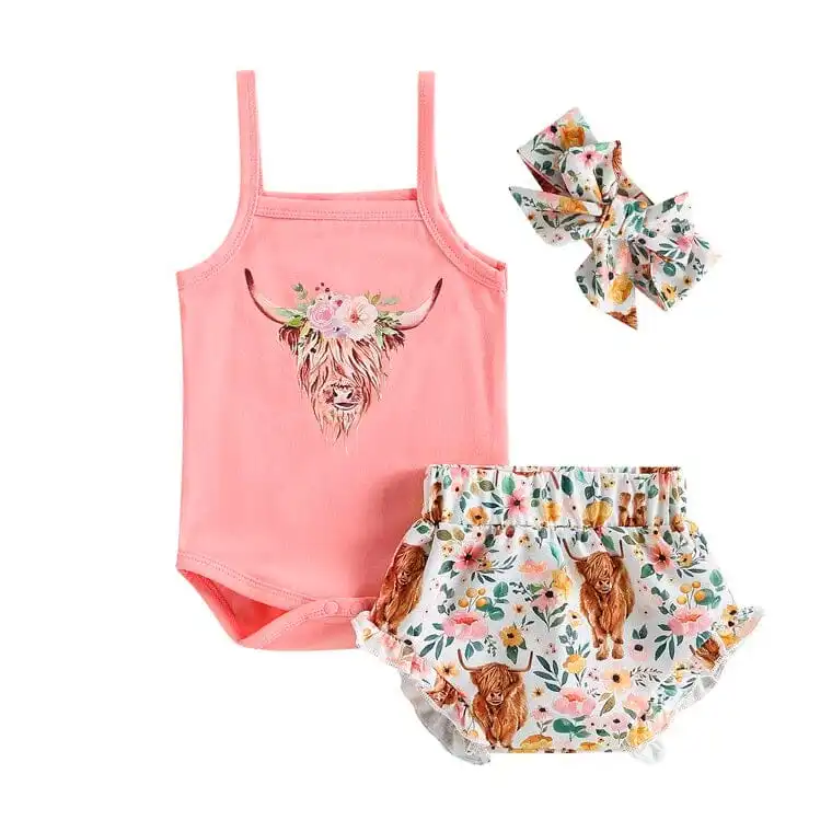 Pink Floral Cow Baby Set