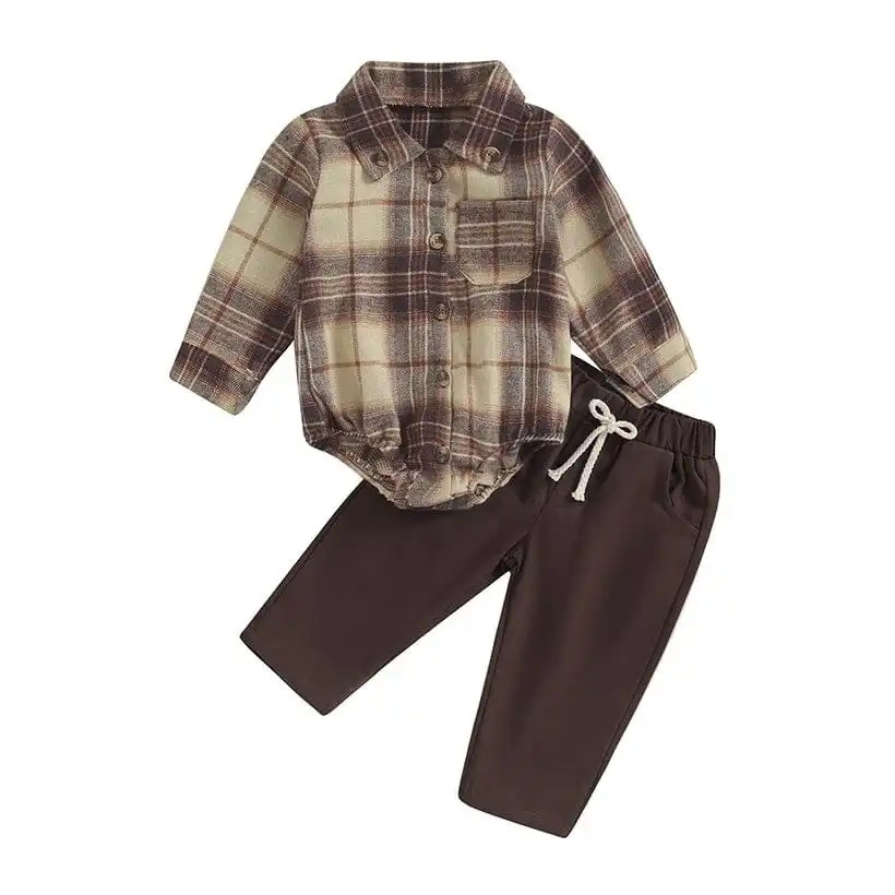 Long Sleeve Plaid Baby Set