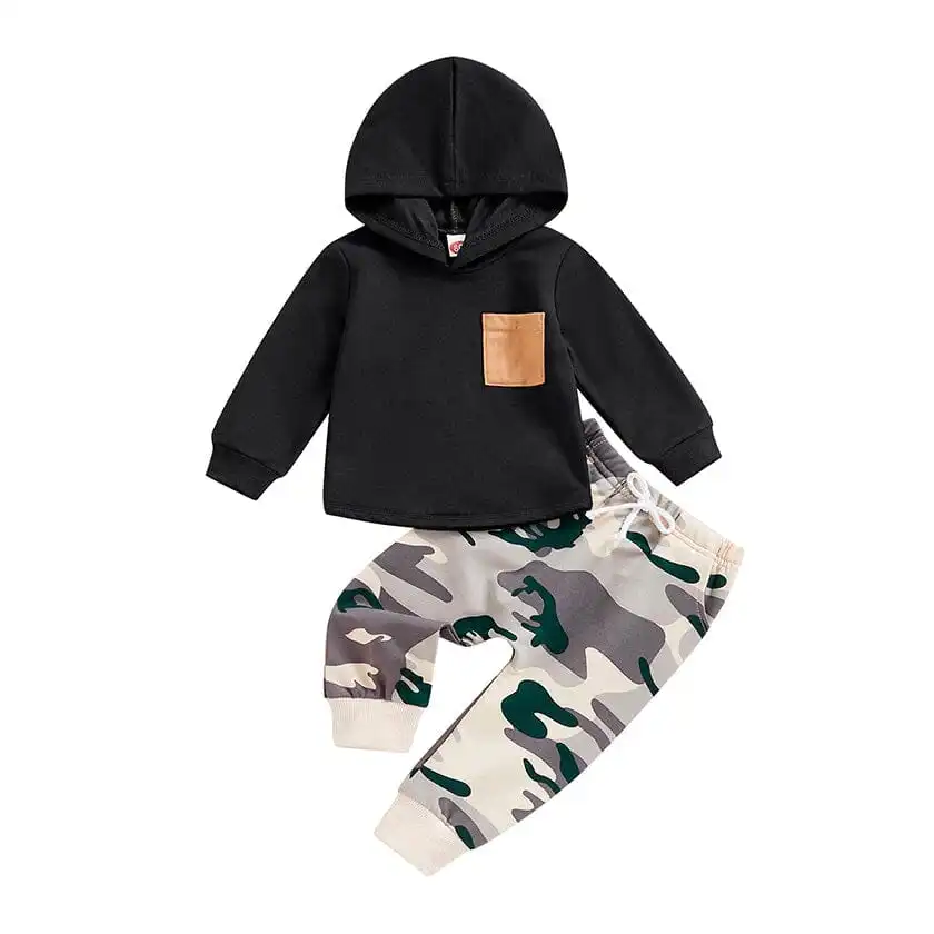 Black Camo Hooded Baby Set