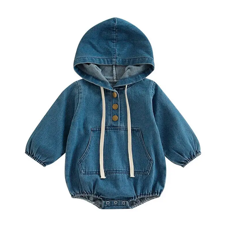 Denim Hooded Baby Romper