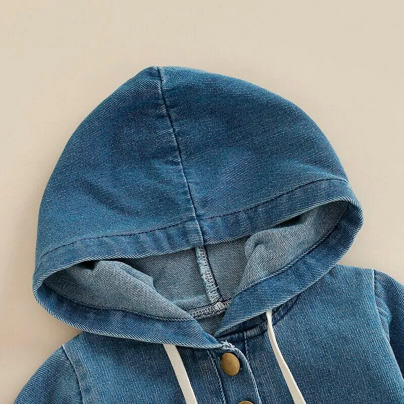 Denim Hooded Baby Romper