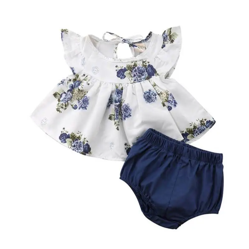 Dark Blue Floral Baby Set